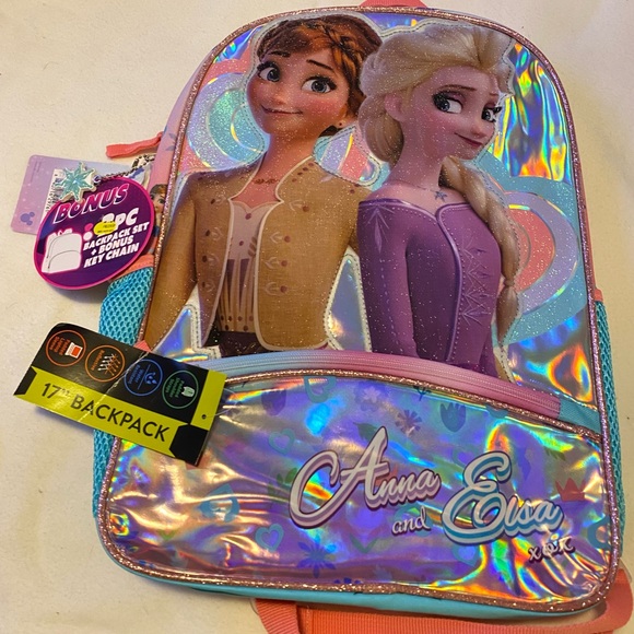 Disney Other - Disney Frozen Holographic Backpack with Anna and Elsa - Pink and Blue